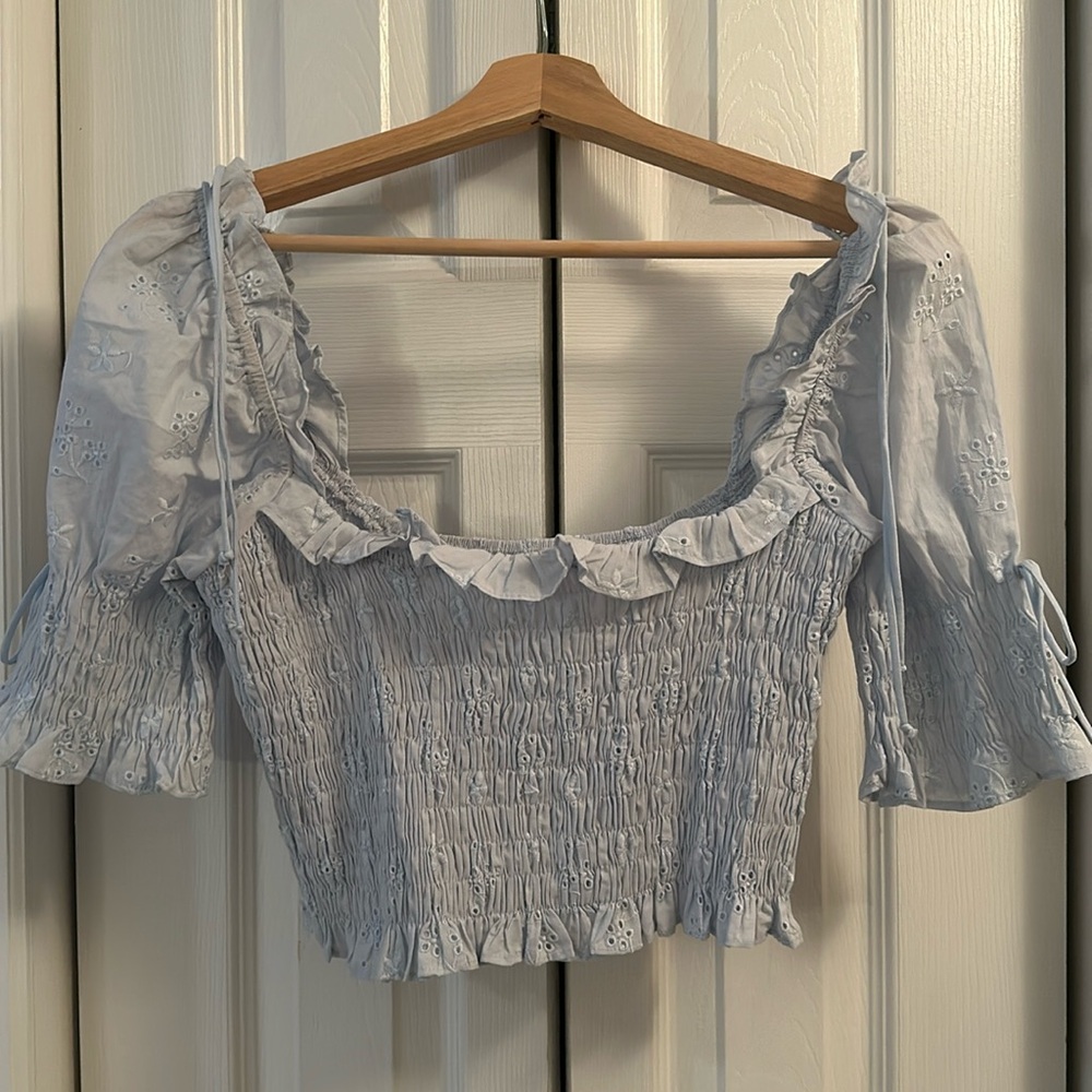 Eyelet embroidery milkmaid blouse
